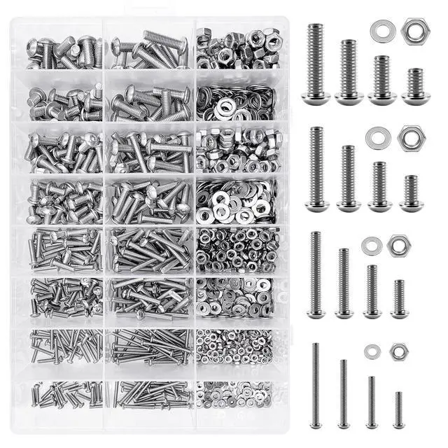 Alt view image 2 of 7 - 1290 Pieces M2 M3 M4 M5 Screw Nuts and Bolts Assortment Kit, Metric Screws 304 Stainless Steel Button Head Socket Cap Metric Screw Assortment with Flat Washers/Nuts/Hex Wrenches 16 Sizes