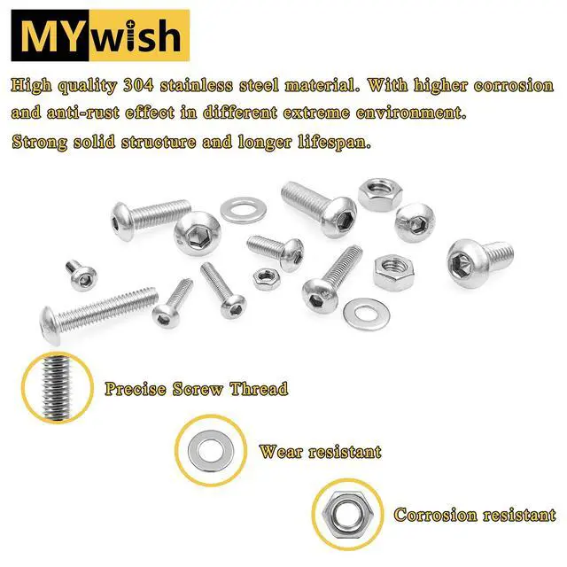 Alt view image 3 of 7 - 1290 Pieces M2 M3 M4 M5 Screw Nuts and Bolts Assortment Kit, Metric Screws 304 Stainless Steel Button Head Socket Cap Metric Screw Assortment with Flat Washers/Nuts/Hex Wrenches 16 Sizes