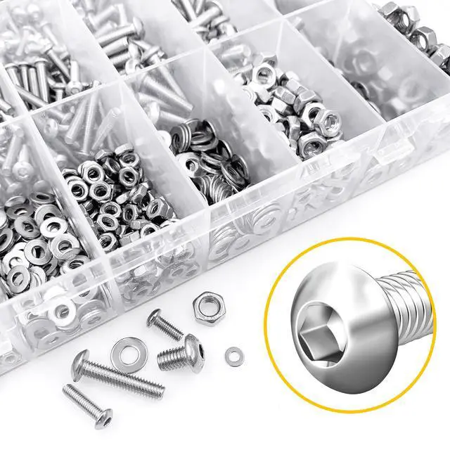 Alt view image 7 of 7 - 1290 Pieces M2 M3 M4 M5 Screw Nuts and Bolts Assortment Kit, Metric Screws 304 Stainless Steel Button Head Socket Cap Metric Screw Assortment with Flat Washers/Nuts/Hex Wrenches 16 Sizes