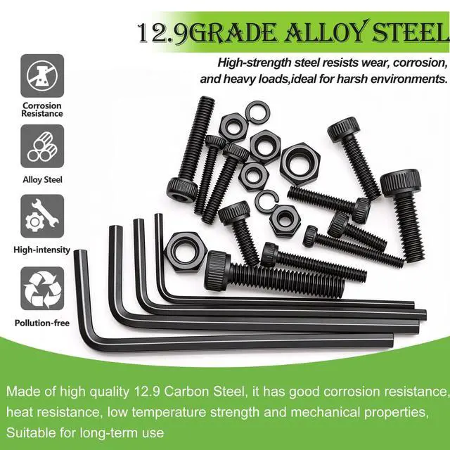 Alt view image 3 of 6 - 888PCS Metric Screws Assortment,M4 M3 M2.5 M2 Screws Kit, Suitable for 3D Printing DIY, Grade 12.9 Alloy Steel Hex Socket Head Cap Bolts Nuts and Washers Kit, Black Zinc Plated