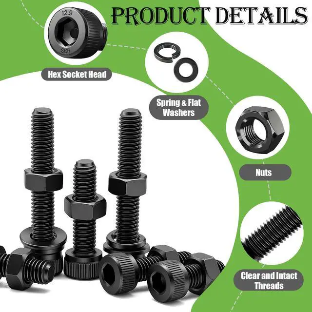 Alt view image 4 of 6 - 888PCS Metric Screws Assortment,M4 M3 M2.5 M2 Screws Kit, Suitable for 3D Printing DIY, Grade 12.9 Alloy Steel Hex Socket Head Cap Bolts Nuts and Washers Kit, Black Zinc Plated