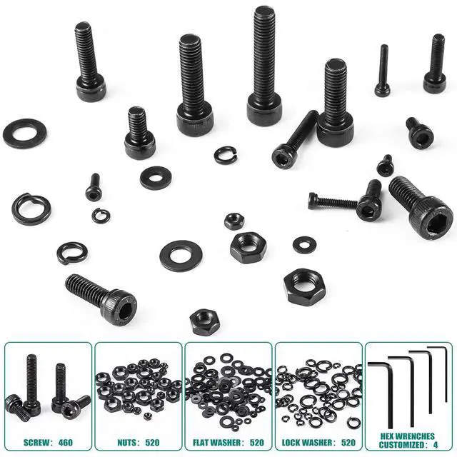 Alt view image 3 of 6 - 2024 Pcs Metric Screw Assortment, Bolts and Nuts Assortment Metric Machine Screw Assortment M2 M3 M4 M5, 12.9 Alloy Steel Black Zinc Plated Hex Socket Head Screws Nuts Bolts and Washers Set