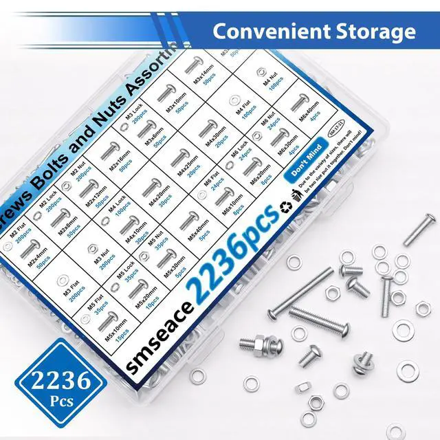 Alt view image 5 of 6 - 2236Pcs Metric Screws Assortment Kit 35-Sizes M2/M3/M4/M5/M6 Nut Bolt Washer Assortment Kit for Machinery, Furniture, Automotive, Motorcycle Repairs Metric Screw Assorted
