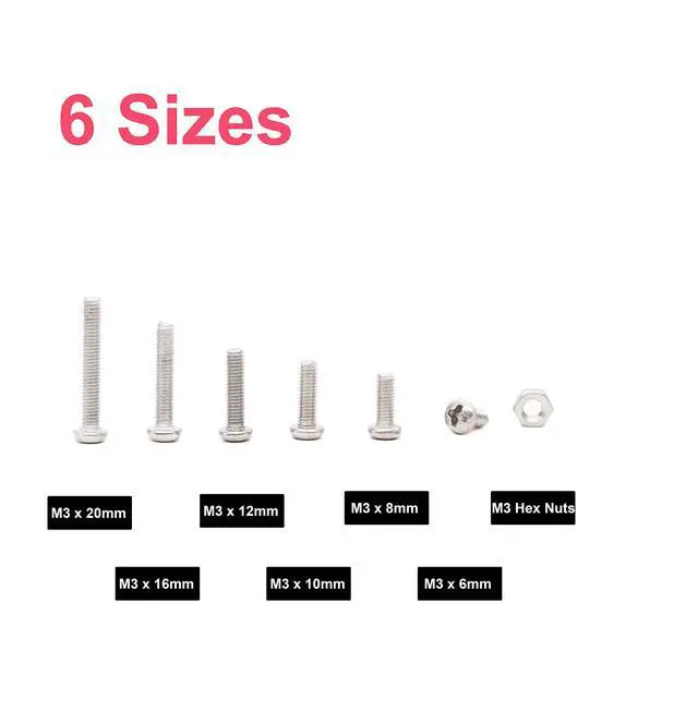 Alt view image 3 of 6 - 420pcs M3 x 6mm / 8mm/ 10mm/ 12mm/ 16mm/ 20mm Pan Head Machine Screws Washers Hex Nuts Assortment Kit, Phillips Drive, 304 Stainless Steel