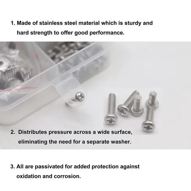 Alt view image 4 of 6 - 420pcs M3 x 6mm / 8mm/ 10mm/ 12mm/ 16mm/ 20mm Pan Head Machine Screws Washers Hex Nuts Assortment Kit, Phillips Drive, 304 Stainless Steel