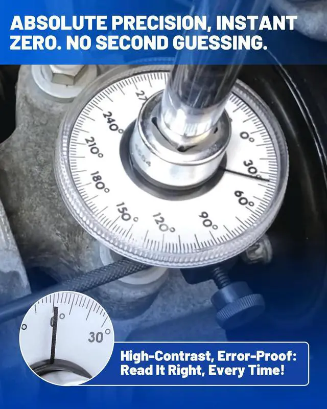 Alt view image 2 of 7 - 1/2 Torque Wrench, 360° Adjustable Torque Wrench Angle Gauge Mechanical Rotary Zero Return 1/2" Drive Torque Angle Gauge with Dual-Length Adjustable Arm for Cars, Trucks & Heavy Machinery