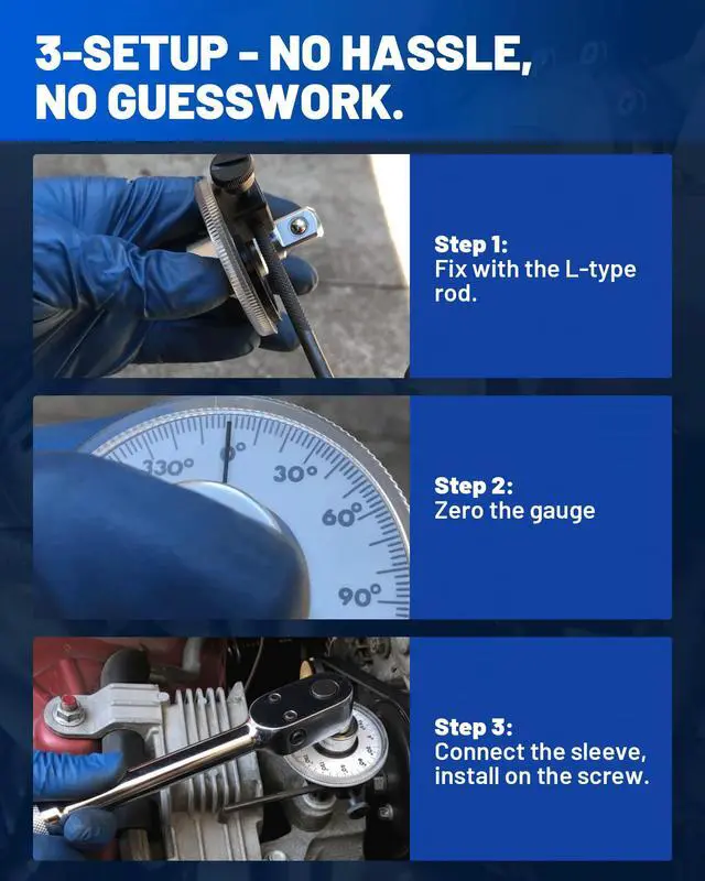 Alt view image 4 of 7 - 1/2 Torque Wrench, 360° Adjustable Torque Wrench Angle Gauge Mechanical Rotary Zero Return 1/2" Drive Torque Angle Gauge with Dual-Length Adjustable Arm for Cars, Trucks & Heavy Machinery