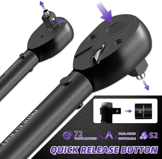 Alt view image 5 of 7 - 3/8 Inch Drive Click Torque Wrench, 3% High Precision Adjustable Dual Direction, 72-Tooth, 5-50 lbf.ft/6.8-68 Nm Torque Wrench for Bike, Motorcycle and Car Repair, Purple Black