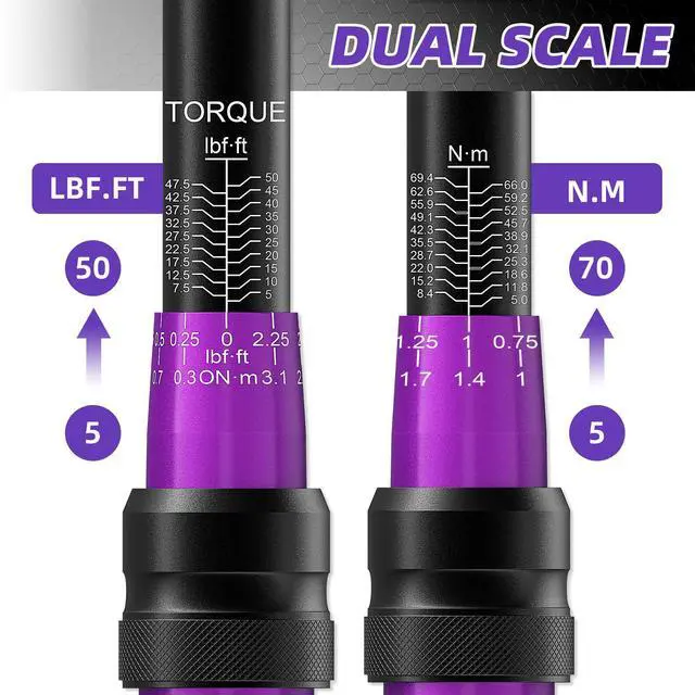 Alt view image 2 of 7 - 3/8 Inch Drive Click Torque Wrench, 3% High Precision Adjustable Dual Direction, 72-Tooth, 5-50 lbf.ft/6.8-68 Nm Torque Wrench for Bike, Motorcycle and Car Repair, Purple Black