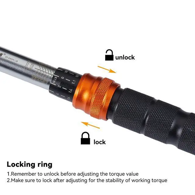 Alt view image 6 of 7 - 1/4" Drive Click Torque Wrench for Bike, MTB, and Motorcycle | 20-240 in-lb / 2.3-27 Nm, 72-Tooth Ratchet, ±3% ISO Accuracy, Chrome Vanadium, Storage Case