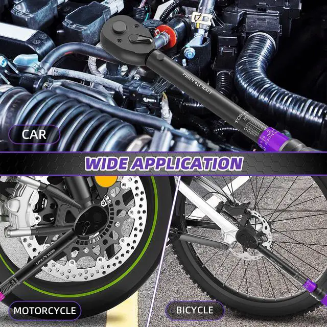 Alt view image 6 of 7 - 3/8 Inch Drive Click Torque Wrench, 3% High Precision Adjustable Dual Direction, 72-Tooth, 5-50 lbf.ft/6.8-68 Nm Torque Wrench for Bike, Motorcycle and Car Repair, Purple Black