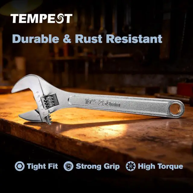 Alt view image 2 of 7 - 10 Inch Adjustable Wrench, High-Torque Carbon Steel Wrench with Metric Scale,for Plumbing, Automotive Repair and Home DIY