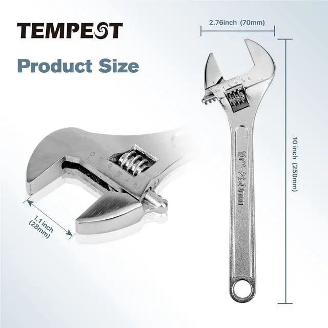 Alt view image 3 of 7 - 10 Inch Adjustable Wrench, High-Torque Carbon Steel Wrench with Metric Scale,for Plumbing, Automotive Repair and Home DIY