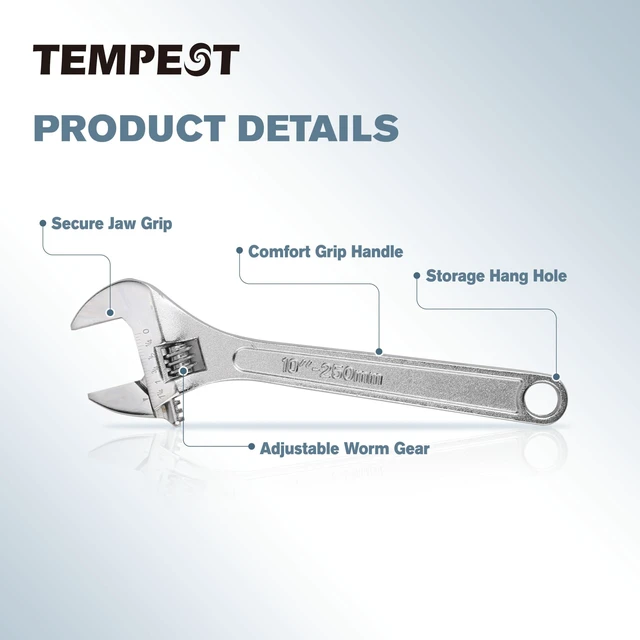 Alt view image 6 of 7 - 10 Inch Adjustable Wrench, High-Torque Carbon Steel Wrench with Metric Scale,for Plumbing, Automotive Repair and Home DIY