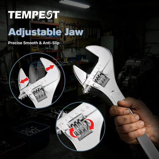 Alt view image 4 of 7 - 10 Inch Adjustable Wrench, High-Torque Carbon Steel Wrench with Metric Scale,for Plumbing, Automotive Repair and Home DIY