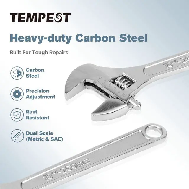 Alt view image 7 of 7 - 10 Inch Adjustable Wrench, High-Torque Carbon Steel Wrench with Metric Scale,for Plumbing, Automotive Repair and Home DIY