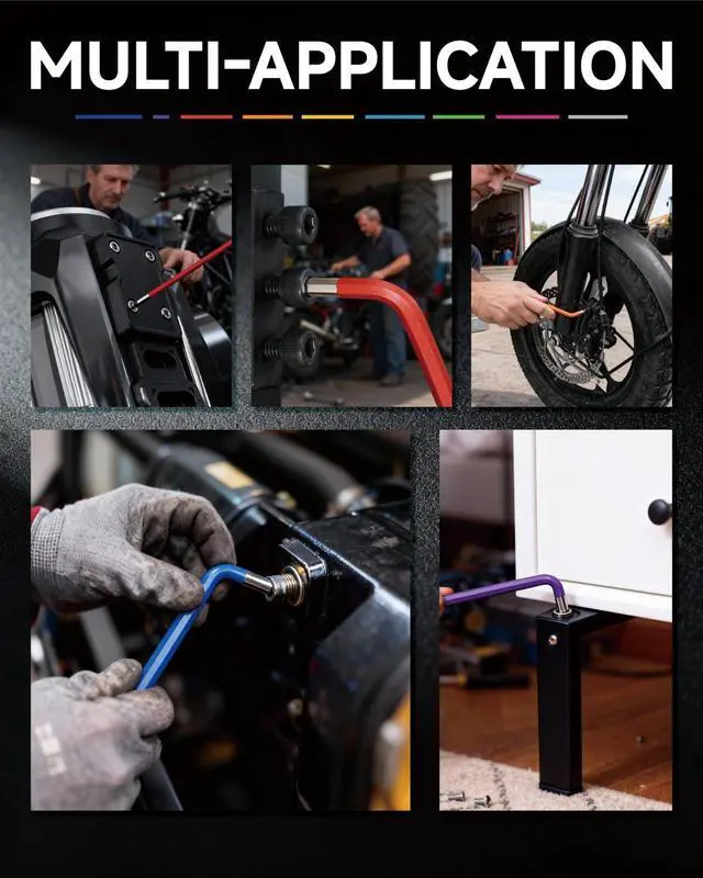 Alt view image 7 of 7 - 10-Piece Extra-Long Arm SAE(1/16"-3/8") Hex Key Set | Color-Coded Ball End Allen Wrench with Torque Handle | Cr-V Steel, Anti-Rust for Motorcycle, Bike, Car & DIY, PTM01010B