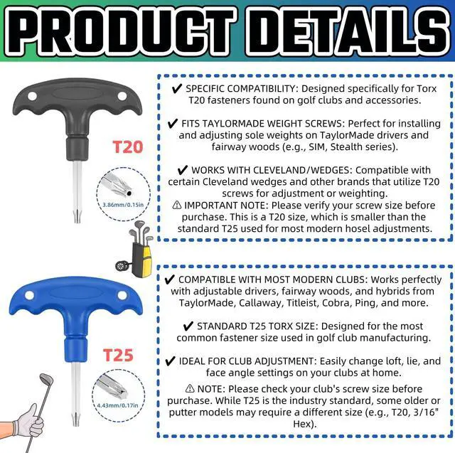 Alt view image 4 of 6 - 2 Pcs Golf Wrench Tool (T20 and T25) Golf Driver Tool Golf Accessories For Taylormade Adams RBZ Callaway Cobra Weights Driver Fairway Golf Club Wrenches Tools Shaft Adapter Sleeve