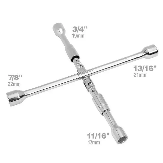 Alt view image 2 of 6 - 14-Inch Universal Folding Lug Wrench, 4-Way Cross Wrench | SAE & Metric, Chrome-Plated Drop-Forged Steel, Folding Design for Storage, Universal for Cars, Light Trucks, SUVs, RVs & Vans