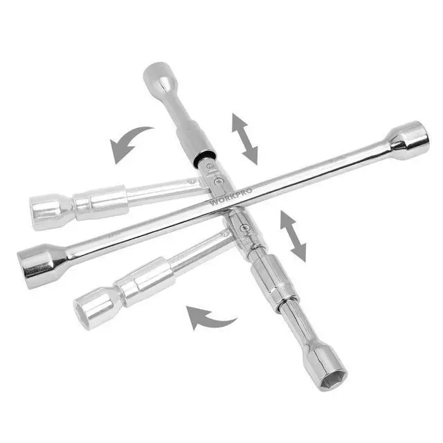 Alt view image 3 of 6 - 14-Inch Universal Folding Lug Wrench, 4-Way Cross Wrench | SAE & Metric, Chrome-Plated Drop-Forged Steel, Folding Design for Storage, Universal for Cars, Light Trucks, SUVs, RVs & Vans