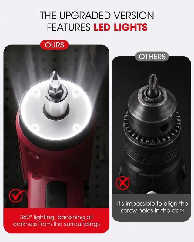Alt view image 2 of 7 - Red Cordless Electric Screwdriver, 4V Rechargeable Mini Power Drill Set, 23-Piece Bit Set for Home Use, Furniture Assembly & Daily DIY Projects