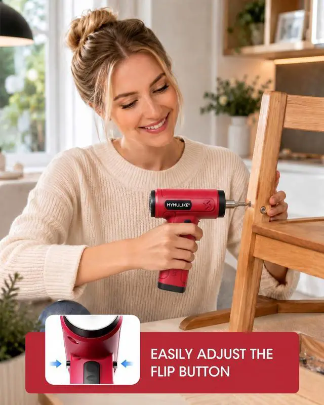 Alt view image 3 of 7 - Red Cordless Electric Screwdriver, 4V Rechargeable Mini Power Drill Set, 23-Piece Bit Set for Home Use, Furniture Assembly & Daily DIY Projects
