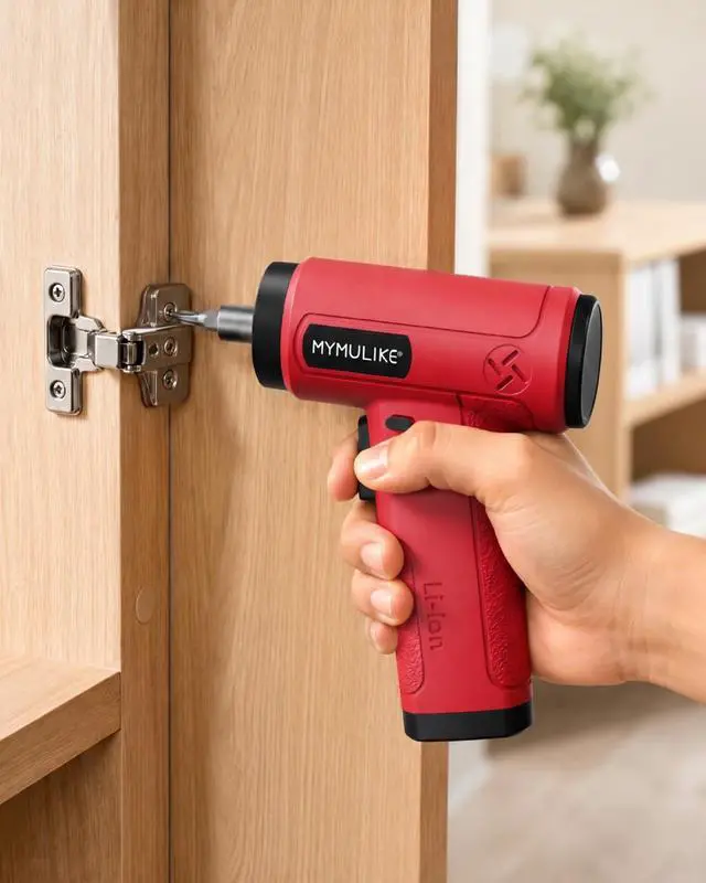 Alt view image 6 of 7 - Red Cordless Electric Screwdriver, 4V Rechargeable Mini Power Drill Set, 23-Piece Bit Set for Home Use, Furniture Assembly & Daily DIY Projects