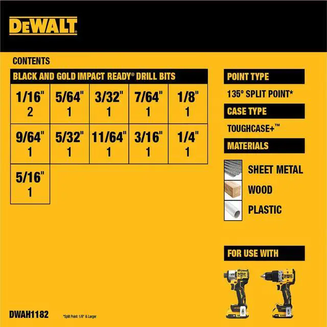 Alt view image 4 of 7 - 12 Pc Black and Gold Drill Bit Set, Premium Finish Impact Driver Bit Set for Metal, Plastic and Wood (DWAH1182)