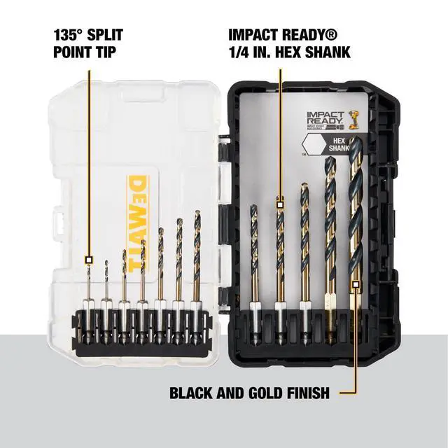 Alt view image 6 of 7 - 12 Pc Black and Gold Drill Bit Set, Premium Finish Impact Driver Bit Set for Metal, Plastic and Wood (DWAH1182)