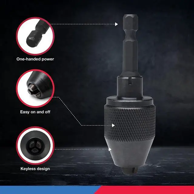 Alt view image 4 of 6 - 20753A Keyless Drill Chuck for Impact Driver, Chuck Conversion Adapter, 1/4 Hex Shank, Convert Cordless Screwdrivers into Power Drills in Seconds, For Round-Shank Drill Bits, No Keys Needed
