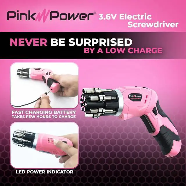 Alt view image 3 of 6 - Electric Screwdriver Cordless Mini Drill Set for Women | 4V Rechargeable Small Screw Driver with Bubble Level, LED Light, Pivotal Handle, and Fold-Out Bits