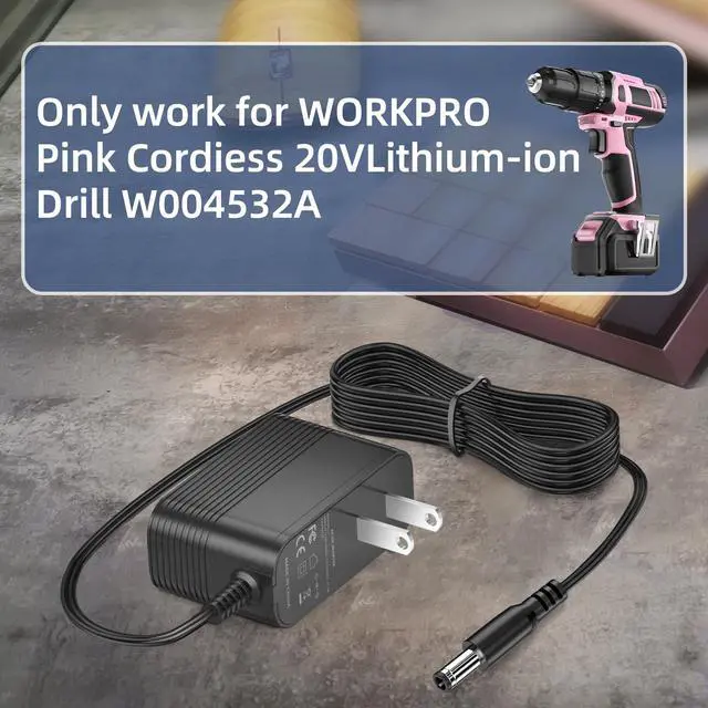 Alt view image 2 of 7 - 21.5V Drill Charger for WORKPRO Pink Cordless 20V Lithium-ion Drill Driver (W004532A)AC DC Power Supply Adapter