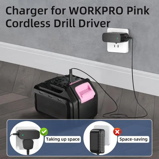 Alt view image 4 of 7 - 21.5V Drill Charger for WORKPRO Pink Cordless 20V Lithium-ion Drill Driver (W004532A)AC DC Power Supply Adapter