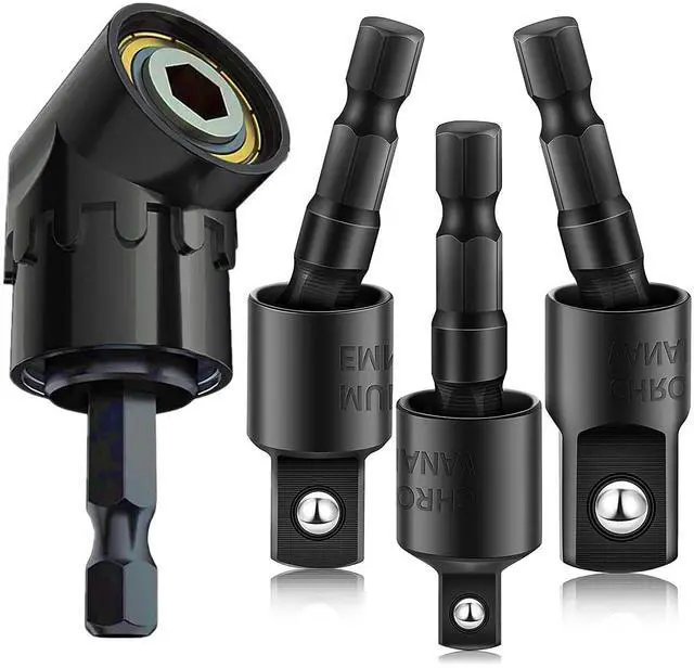 Main image of Right Angle Drill Adaptor,4-in-1 Impact Drill Bit Extension,360° Rotatable 1/4 3/8 1/2" Impact Grade Socket Adapter Set,105 Degree Angle Screwdriver Drill Bit for Household Workplace Industry