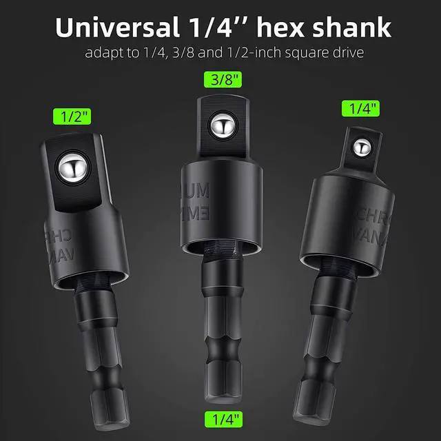 Alt view image 3 of 7 - Right Angle Drill Adaptor,4-in-1 Impact Drill Bit Extension,360° Rotatable 1/4 3/8 1/2" Impact Grade Socket Adapter Set,105 Degree Angle Screwdriver Drill Bit for Household Workplace Industry