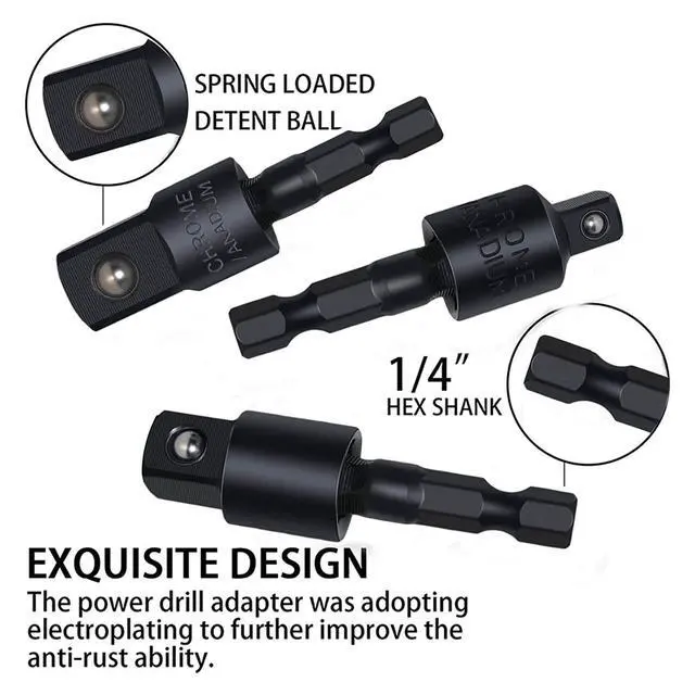 Alt view image 6 of 7 - Right Angle Drill Adaptor,4-in-1 Impact Drill Bit Extension,360° Rotatable 1/4 3/8 1/2" Impact Grade Socket Adapter Set,105 Degree Angle Screwdriver Drill Bit for Household Workplace Industry