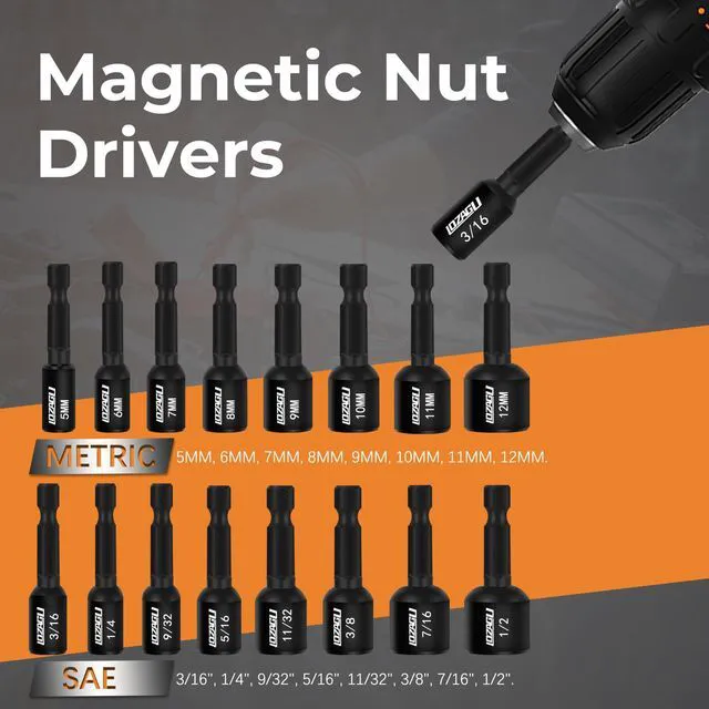 Alt view image 2 of 7 - 17PCS Magnetic Nut Driver Set | SAE and Metric | Premium Impact Power Hex Nut Driver Drill Bit Master Kit | 1/4 Inch Hex Shank | Cr-V Steel (17PCS Magnetic Nut Driver (Short))