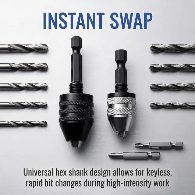 Alt view image 4 of 7 - 2 PCS Keyless Drill Chuck Adapter, 1/4" Hex Shank Quick Change Drill Bit Chuck Adapter Converter, 0.3-3.6mm & 0.6-8mm for Impact Driver & Drill