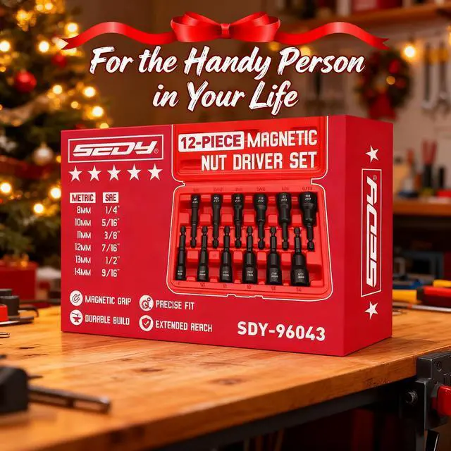 Alt view image 7 of 7 - 12-Piece Magnetic Nut Driver Set - Premium Impact Power Hex Nut Driver Drill Bit Master Kit, SAE & Metric, 1/4-Inch Quick-Change
