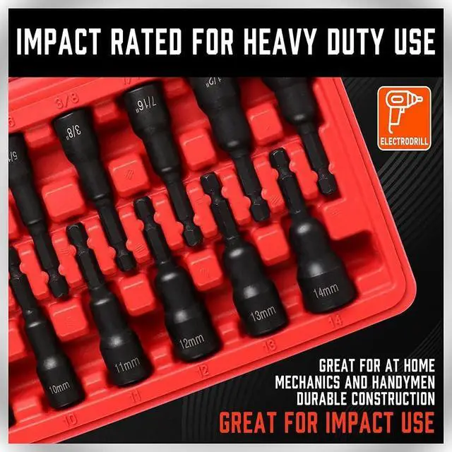 Alt view image 3 of 7 - 12-Piece Magnetic Nut Driver Set - Premium Impact Power Hex Nut Driver Drill Bit Master Kit, SAE & Metric, 1/4-Inch Quick-Change