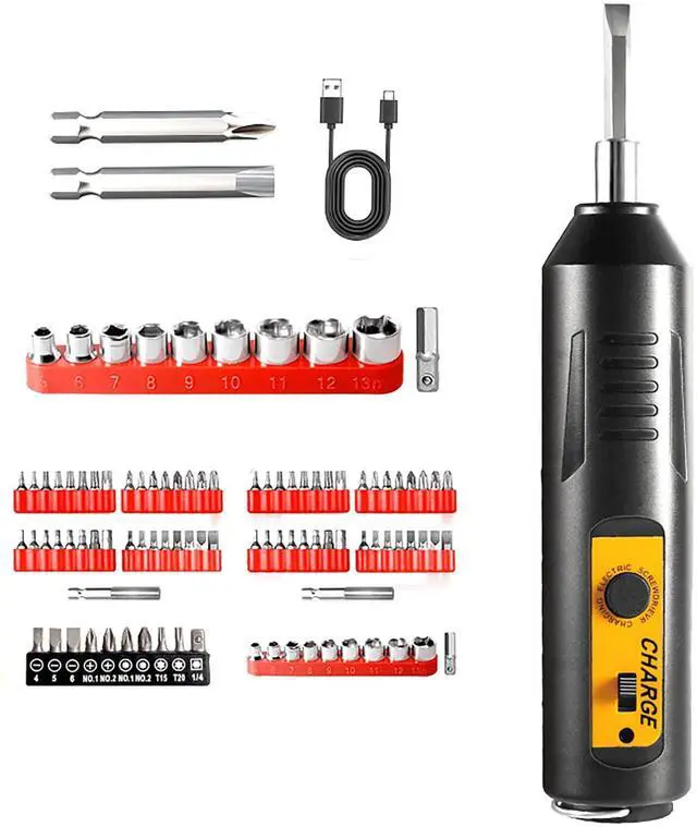 Main image of 46 Pcs Electric Screwdriver Sets, 7.8 Inch Rechargeable Screwdriver and 45 Pcs Batch Head and Sleeve Chromium Vanadium Steel for Household and Repairing (46)
