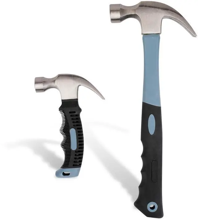 Main image of 2-Piece Claw Hammer Set, 16 oz General Purpose & 8 oz Stubby Mini Hammer, Drop-Forged Carbon Steel, Non-Slip Handle, Curved Claw Hammer Set for Construction, Woodworking & Home Repair