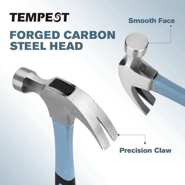 Alt view image 3 of 7 - 2-Piece Claw Hammer Set, 16 oz General Purpose & 8 oz Stubby Mini Hammer, Drop-Forged Carbon Steel, Non-Slip Handle, Curved Claw Hammer Set for Construction, Woodworking & Home Repair