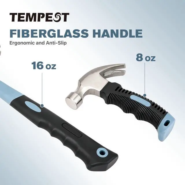 Alt view image 4 of 7 - 2-Piece Claw Hammer Set, 16 oz General Purpose & 8 oz Stubby Mini Hammer, Drop-Forged Carbon Steel, Non-Slip Handle, Curved Claw Hammer Set for Construction, Woodworking & Home Repair