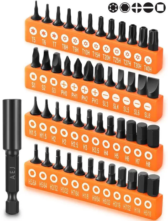 Main image of AEJ 49-Pack Screwdriver Bit Set, Hex Bit Set, Hex Head Drill Bits Set | S2 Steel, SAE/Metric Hex Bits, Torx/Square/Slotted/Phillips Bit Set with 1/4" Bit Holder, 1/4 Hex Shank, 1"Long