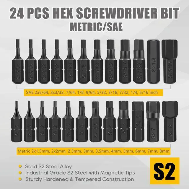 Alt view image 2 of 7 - AEJ 49-Pack Screwdriver Bit Set, Hex Bit Set, Hex Head Drill Bits Set | S2 Steel, SAE/Metric Hex Bits, Torx/Square/Slotted/Phillips Bit Set with 1/4" Bit Holder, 1/4 Hex Shank, 1"Long