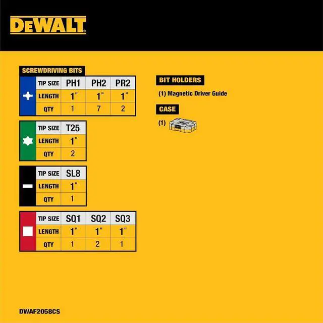 Alt view image 2 of 7 - 18 pc. Compact Magnetic Drive Guide Set, Yellow (DWAF2058CS)
