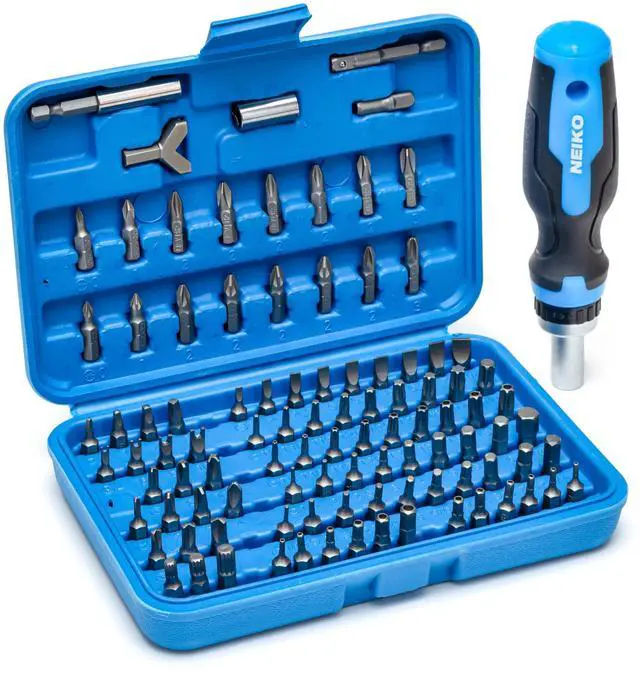 Main image of 10082A Security Bit Set and Ratcheting Screwdriver | 101 Piece Set | Chrome Vanadium Steel | Screwdriver Bit Set Phillips, Tamperproof Torx Bits, & Flat | 1/4" Hex Shank Magnetic Bit Holder