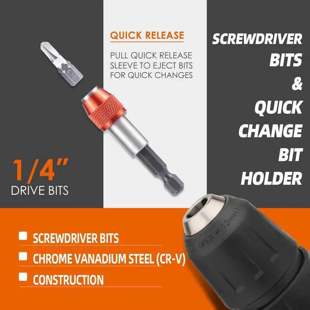 Alt view image 6 of 7 - 50-Piece Screwdriver Bit Set with Quick Change Chuck in Tough Case