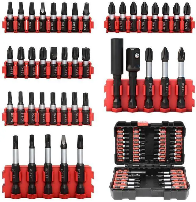 Main image of 42-Piece Impact Screwdriver Bits Set with Phillips, Magnetic S2 Steel Phillips/Slotted/Square/Torx Insert Power Bits Tips, Impact Bit Holder with Black Storage Box Case